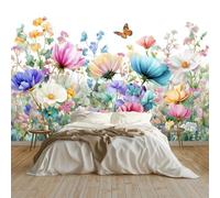 Générique Papier Peint Panoramique Champêtre Fleurs Sauvages Marguerite Papillon Blanc Pur, Papier Peint Intissé 3D pour Chambre d'Enfant et Salon, Décoration Murale XXL 200 x 140 cm