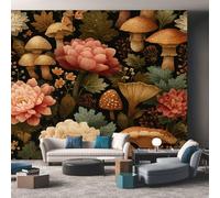 Générique Papier Peint Panoramique Champignon Pivoine - Papier Peint Automne Feuille Fleur Botanique - Deco Chambre Salon - Fresque Murale - Wallpaper - 300x210 cm A-2562