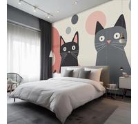 Générique Papier Peint Panoramique Chat Milieu du Siècle, Papier Peint Abstrait Boho Moderne Fond pour Chambre wallpaper, Fresque Murale pour Salon Salle Deco Murale, 450x315cm D&O11
