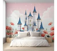 Générique Papier Peint Panoramique Château Magique, Papier Peint Coquelicots Filles Princesse Fond pour Chambre Wallpaper, Fresque Murale pour Salon Salle Deco Murale, 500x350cm D&O117