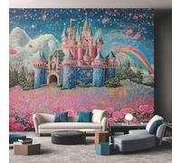 Générique Papier Peint Panoramique Château Princesse - Papier Peint Château Rose Fantaisie Fleurs Arc en Ciel - Deco Chambre Salon - Fresque Murale - Wallpaper - 310x250 cm C212