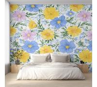 Générique Papier Peint Panoramique Chrysanthème, Papier Peint Fleur Jaun Bleu Plante Fond pour Chambre Wallpaper, Fresque Murale pour Salon Salle Deco Murale, 200x140cm D&O79