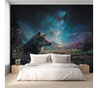 Générique Papier Peint Panoramique Ciel Étoilé, Papier Peint Loup Faune Sauvage Fond pour Chambre Wallpaper, Fresque Murale pour Salon Salle Deco Murale, 350x256cm D&O187