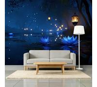 Générique Papier Peint Panoramique Ciel Nocturne Lotus Lanternes 500 x 280 cm Fresque Murale, Style Fantastique Intissé Murale Moderne - Pour Salon Chambre D'Enfants Restaurant Papier Peint Intissé