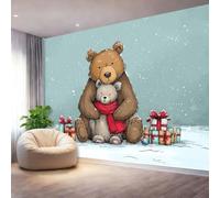 Générique Papier Peint Panoramique Coffret Cadeau Ours Mignon Et Chaleureux - 150 x 105 cm Poster Gris Bleu Mural 3D Papier Peint Intissé pour Salon Chambre Adulte Enfant Décor Décoration Murale