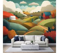 Générique Papier Peint Panoramique Collines Tracteur Grange 250 x 175 cm | Murales Papier Peint Intissé Campagne Pastorale Paysage Agricole, Grand Poster Décoration Muraln pour chambre salon