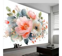 Générique Papier peint Panoramique Composition Florale Aquarelle Fraîcheur Art 300 x 210 cm, Décoration Murale intissé - Décoratif Salon Salle de Bain Chambre d'enfant Rose
