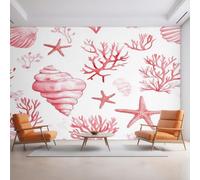 Générique Papier Peint Panoramique Conque Rose, Papier Peint Étoile de Mer Côtièr Corail 416 x 254 cm, Photo Décoration Murale, Papiers Peints Intissé Décoration Murale Salon Chambre D35