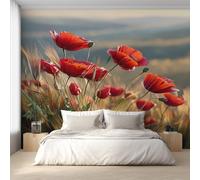 Générique Papier Peint Panoramique Coquelicot Rouge, Papier Peint Composition Florale Botanique 300 x 210 cm, Photo Décoration Murale, Papiers Peints Intissé Décoration Murale Salon Chambre EL&D78