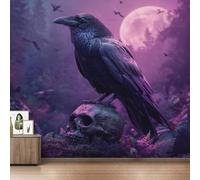 Générique Papier Peint Panoramique Corbeau Gothique, Papier Peint Crâne Corbeau Violet 450 x 260 cm, Photo Décoration Murale, Papiers Peints Intissé Décoration Murale Salon Chambre EL&D75
