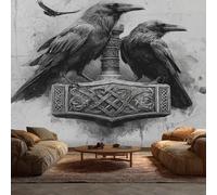 Générique Papier Peint Panoramique Corbeau Viking - Papier Peint Celtique Marteau de Thor - Deco Chambre Salon - Fresque Murale - Wallpaper - 300x210 cm A-5384
