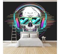 Générique Papier Peint Panoramique Crâne D'Écouteurs Coloré 200x140 cm Papier Peint Intissé Mural, Poster Geant Mural Impression 3D, pour Salon Chambre d'enfants restaurant Décoration Murale