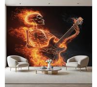 Générique Papier Peint Panoramique Crâne Enflammé 400x280cm(L x H) Tapisserie Murale Panorama Papier Peint Squelette Musical pour Salon, Adulte Chambre d'enfants, Restaurant Décoration