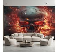 Générique Papier Peint Panoramique Crâne Flamboyant, Papier Peint Squelette Gothique 350 x 250 cm, Photo Décoration Murale, Papiers Peints Intissé Décoration Murale Salon Chambre EL&D53