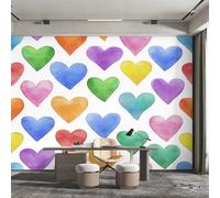 Générique Papier Peint Panoramique Cœur Coloré, Papier Peint Cœurs Aquarelle pour Chambre, Décoration Murale pour Salon, 200 x 140 cm (L x H) Poster Mural & Wallpaper K-MZ&24