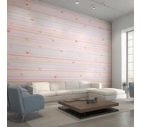 Générique Papier Peint Panoramique Cœur Rose 280x200, Tapisserie Murales Papier Peint Rayures Colorée Féminin Décoration Murale Salon, Intissé Wallpaper W45