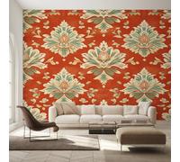 Générique Papier Peint Panoramique Damas Baroque, Papier Peint Floral Ethnique Fond pour Chambre Wallpaper, Fresque Murale pour Salon Salle Deco Murale, 152x104cm D&O116