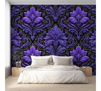 Générique Papier Peint Panoramique Damas Violet, Papier Peint Rétro Baroque Fond pour Chambre Wallpaper, Fresque Murale pour Salon Salle Deco Murale, 396x280cm D&O103
