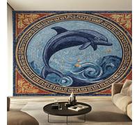 Générique Papier Peint Panoramique Dauphin, Papier Peint Mosaïque Grecque Fond pour Chambre Wallpaper, Fresque Murale pour Salon Salle Deco Murale, 450x315cm D&O179