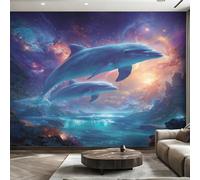 Générique Papier Peint Panoramique Dauphin, Papier Peint Univers Galaxie Ciel Étoilé Fond pour Chambre Wallpaper, Fresque Murale pour Salon Salle Deco Murale, 200x140cm D&O146