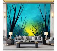 Générique Papier Peint Panoramique de Forêt Cartoon Lucioles, Peint Intissé Surréalisme - Déco de La Maison 200 x 140 cm pour Salon Chambre Chambre D'enfant Personnalisé Décoration