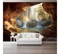 Générique Papier Peint Panoramique - Décoration Murale Tons chauds Cascade Majestueuse Grotte Secrète Effet 3D - Tapisserie Murale Intissé pour Salon et Chambre,400 x 280(WxH)