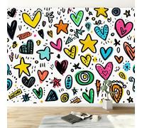 Générique Papier peint panoramique Dessin Animé 400L x 280H cm, Photo murale papier peint Graffiti Cœurs Étoiles - Murale poster tableaux pour salon chambre à coucher maison décoration intérieure