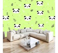 Générique Papier Peint Panoramique Dessin Animé Animaux Prairie Panda Décoration Murale Pour Chambre, Poster Géant Papier Peint Mural Intissé Vert 400 X 280 Cm Pour Salon Derrière Canapé Fond Tv