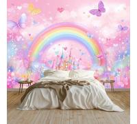 Générique Papier Peint Panoramique Dessin Animé Arc En Ciel Conte Château Cœur Rose, Papier Peint Intissé 3D pour Chambre d'Enfant et Salon, Décoration Murale XXL 250 x 175 cm