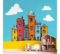 Générique Papier Peint Panoramique Dessin Animé Architecture 250 x 175 cm Papier Peint Intissé Mural, Mural Animal Chat, pour Chambre à Coucher Bureau Chambre d'enfants Restaurant