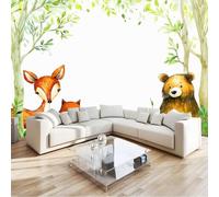 Générique Papier Peint Panoramique Dessin Animé Forêt Animaux Cerf Décoration Murale Pour Chambre, Poster Géant Papier Peint Mural Intissé Blanc 250 X 175 Cm Pour Salon Derrière Canapé Fond Tv