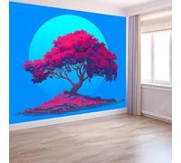 Générique Papier Peint Panoramique Dessin Animé Île, Bleu Mural Xxl Fantaisie Néon Arbres 300 X 210 Cm Moderne Mural Pour Chambre D'Enfant - Papier Peint Photo Non Tissé