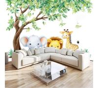 Générique Papier Peint Panoramique Dessin Animé Jungle Mignon Animaux Éléphant Lion Blanc 250 x 175 cm - Tapisserie Murale Moderne en Non-tissé pour Salon, Chambre à Coucher ou Chambre d'enfant