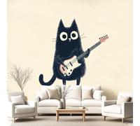 Générique Papier Peint Panoramique Dessin animé Musique Animaux 350 x 256 cm, Poster Géant Mural Papier Peint Intissé, Décoration Fresque Murale Salon Chambre à Coucher Chambre d'Enfants Chat Guitare