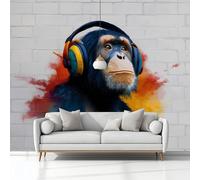 Générique Papier Peint Panoramique Dessin Graffiti Gorille Animal Blanc, 3D Papier Peint Intissé 250x175 cm Photo Poster Grand Mural Pour Salon Chambre Enfant Chambre Décoration Murale