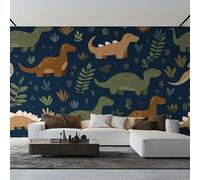 Générique Papier Peint Panoramique Dinosaure Dessin Animé, Papier Peint Dino Bleu Foncé Mignon 500 x 350 cm, Photo Décoration Murale, Papiers Peints Intissé Décoration Murale Salon Chambre PZ&D43