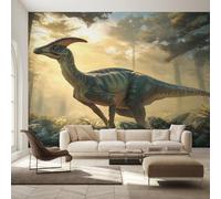 Générique Papier Peint Panoramique Dinosaure, Papier Peint Jungle Parasaurolophus Fond pour Chambre Wallpaper, Fresque Murale pour Salon Salle Deco Murale, 396x280cm D&O177