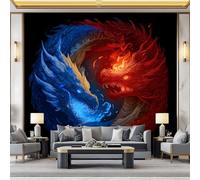 Générique Papier Peint Panoramique Dragon D'Eau De Feu De Dessin Animé 250x175 cm Papier Peint Poster Mural 3D, Tapisserie Photo Peinture Murale Intissé Fresque pour Salon Chambre Toile Fond TV