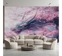 Générique Papier Peint Panoramique Dragon, Papier Peint Fleurs de Cerisier Rose Dragon 366 x 254 cm, Photo Décoration Murale, Papiers Peints Intissé Décoration Murale Salon Chambre EL&D65