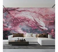 Générique Papier Peint Panoramique Dragon Rose, Papier Peint Fleur de Cerisier Japonais Dragon 200 x 140 cm, Photo Décoration Murale, Papiers Peints Intissé Décoration Murale Salon Chambre EL&D59