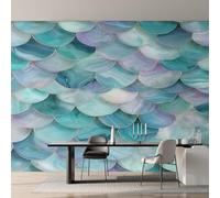 Générique Papier Peint Panoramique Écailles de Sirène Turquoise, Papier Peint Écailles de Poisson pour Chambre, Décoration Murale pour Salon, 500 x 350 cm (L x H) Poster Mural & Wallpaper K-MZ&20