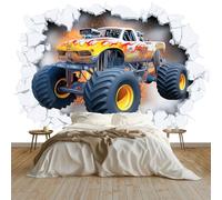 Générique Papier Peint Panoramique Effet 3D Off-Road Camion Voiture De Course Mur Blanc Pur, Poster Mural Géant Intissé, Tapisserie pour Décoration Salon et Chambre d'Enfants 200 x 140 cm