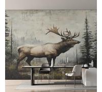 Générique Papier Peint Panoramique Élan, Papier Peint Cerf Forêt Animaux Fond pour Chambre Wallpaper, Fresque Murale pour Salon Salle Deco Murale, 450x315cm D&O101