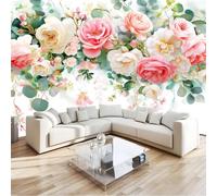 Générique Papier Peint Panoramique Élégant Fleurs Rose Bouquet Parfumé Blanc Crème, Poster Mural Géant Intissé, Tapisserie pour Décoration Salon et Chambre d'Enfants 200 x 140 cm