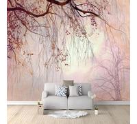 Générique Papier Peint Panoramique Esthétique Vaporeux Branche Forêt Ombre Et Lumière, Poster Géant Mural 400 x 280 cm, Intissé Décoration Murale pour Salon & Chambre d'Enfant, Rose (Non-adhésif)