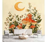 Générique Papier Peint Panoramique Fantaisie Cartoon Botanique Champignons Lune, Poster Mural Géant Intissé, Décoration Murale pour Chambre Coiffeuse Décoration Salon Chambre d'Enfants 450 x 315 cm