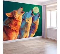 Générique Papier Peint Panoramique Fantaisie Meute De Loups Lune 300 X 210 Cm, Décoration Murale Sombre Animaux Pour Salon Chambre À Coucher, Multicoloretapisserie Murales Papier Peint Intissé