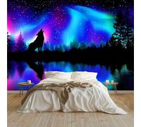 Générique Papier Peint Panoramique Fantaisie Néon Animaux Forêt Décoration Murale Pour Chambre, Poster Géant Papier Peint Mural Intissé Bleu 400 X 280 Cm Pour Salon Derrière Canapé Fond Tv