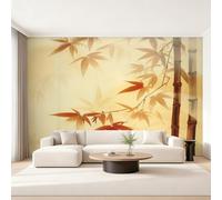 Générique Papier Peint Panoramique Feuilles de Bambou, Papier Peint Orange Botanique Fond pour Chambre Wallpaper, Fresque Murale pour Salon Salle Deco Murale, 366x254cm D&O136