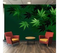 Générique Papier Peint Panoramique Feuilles de Cannabis - Papier Peint Feuille Vert - Deco Chambre Salon - Fresque Murale - Wallpaper - 250x175 cm A-528